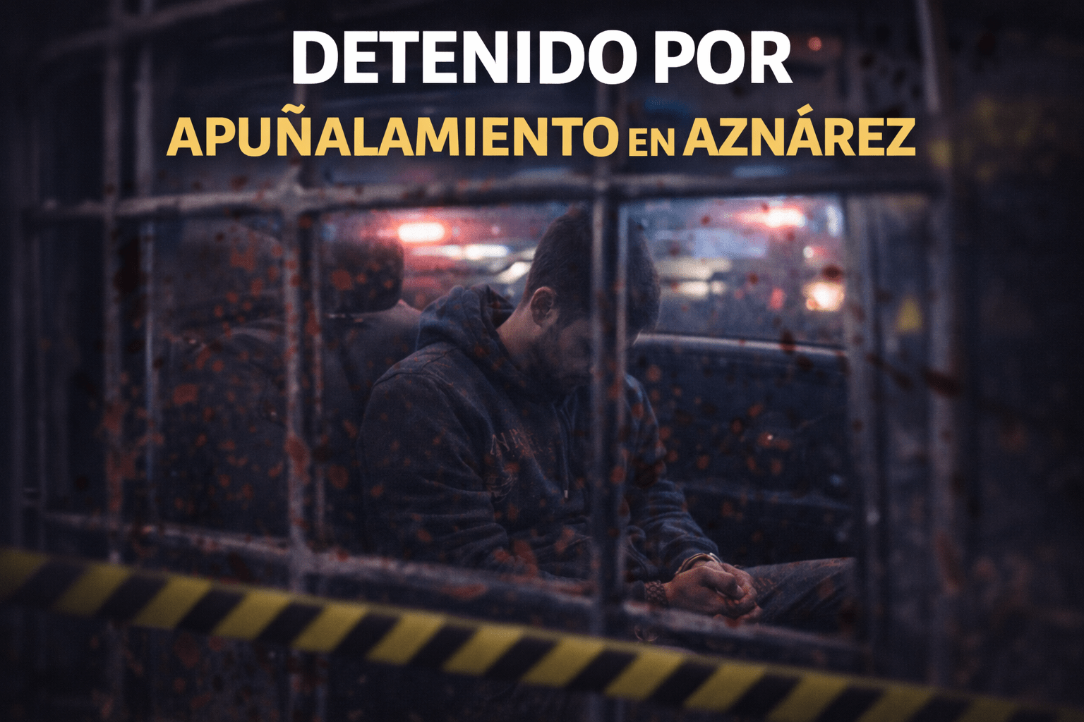 Detenido por apuñalamiento en Aznárez: imagen ilustrativa con patrullero y luces policiales.
