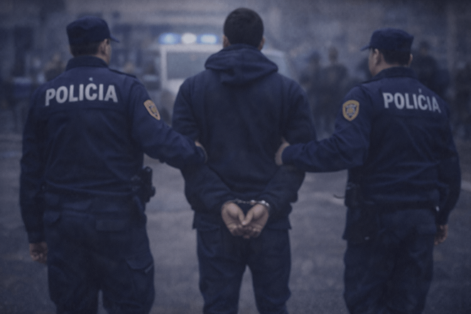 Policías trasladan a un detenido esposado tras una investigación por hurtos en Maldonado
