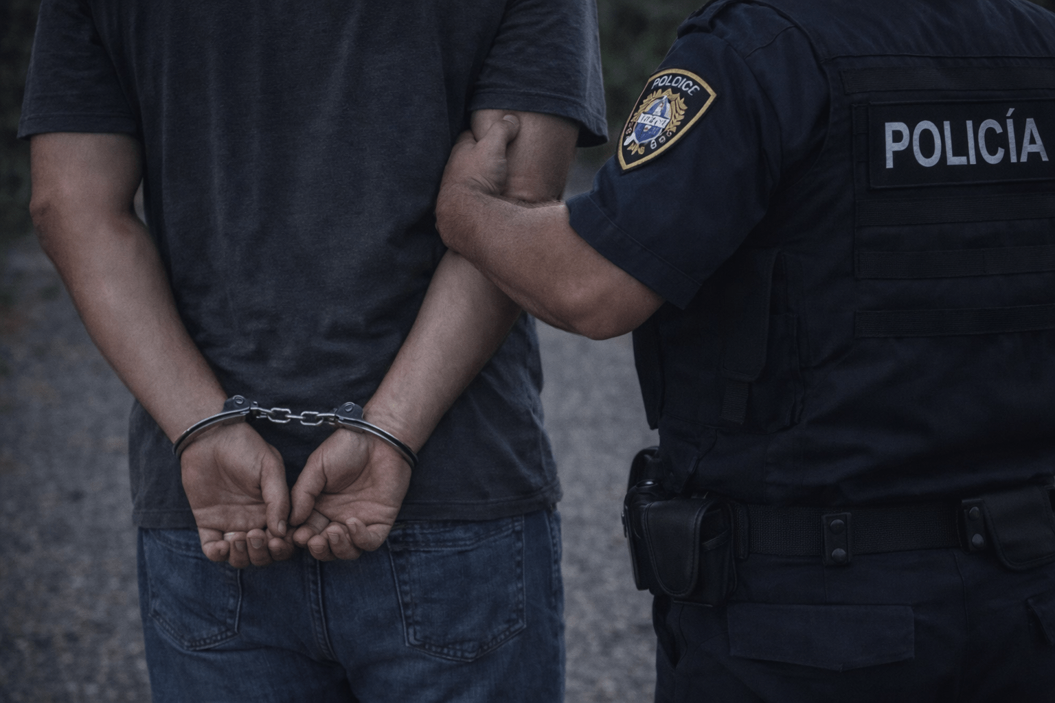Policía escolta a un hombre esposado durante un procedimiento (imagen ilustrativa, no corresponde al hecho).