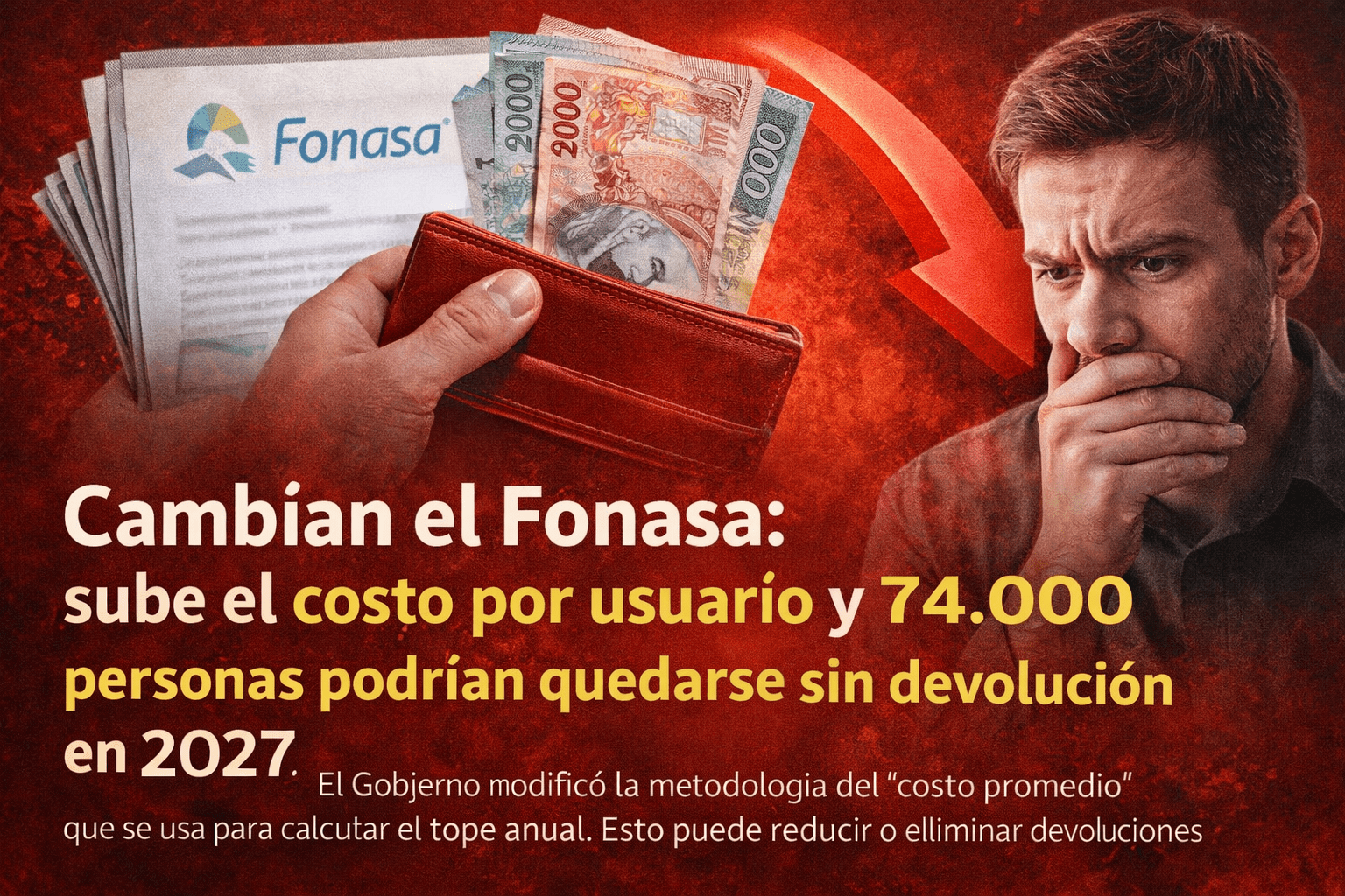 Portada sobre cambios en Fonasa: sube el costo por usuario y 74.000 personas podrían quedarse sin devolución en 2027 (imagen ilustrativa)