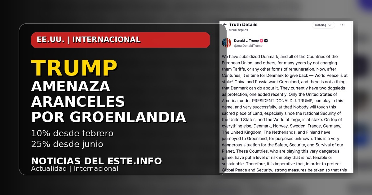 Trump anuncia aranceles a países europeos por Groenlandia en un post del 17 de enero de 2026