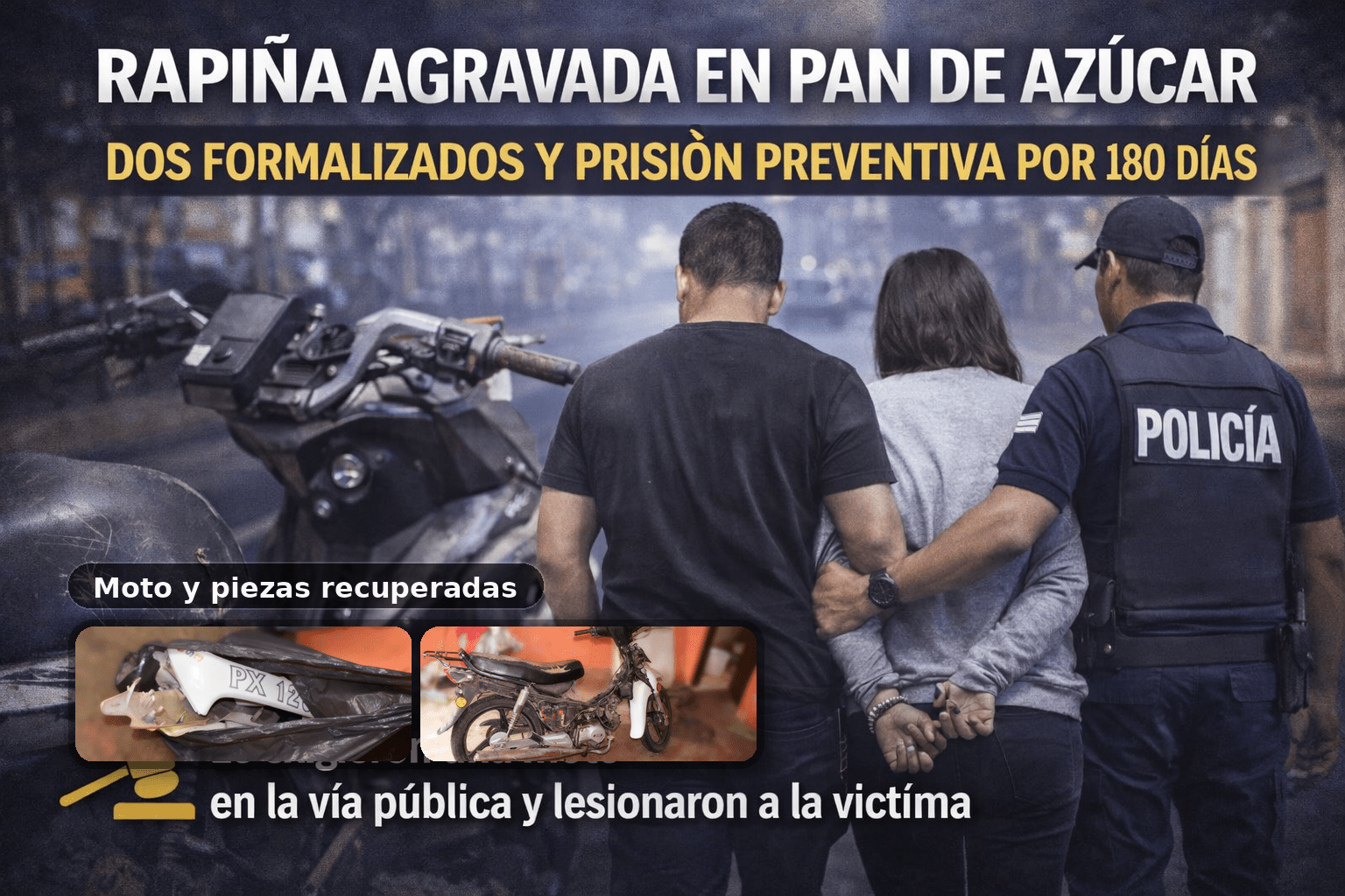 Rapiña agravada en Pan de Azúcar: dos formalizados y prisión preventiva por 180 días