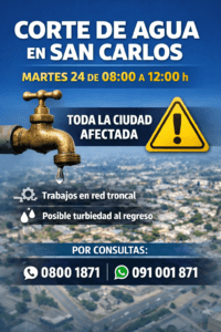 Corte de agua en San Carlos este martes 24