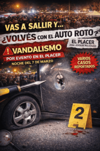 Denuncian pinchazos y daños en autos tras evento en El Placer: un lector asegura que “no es un caso aislado”