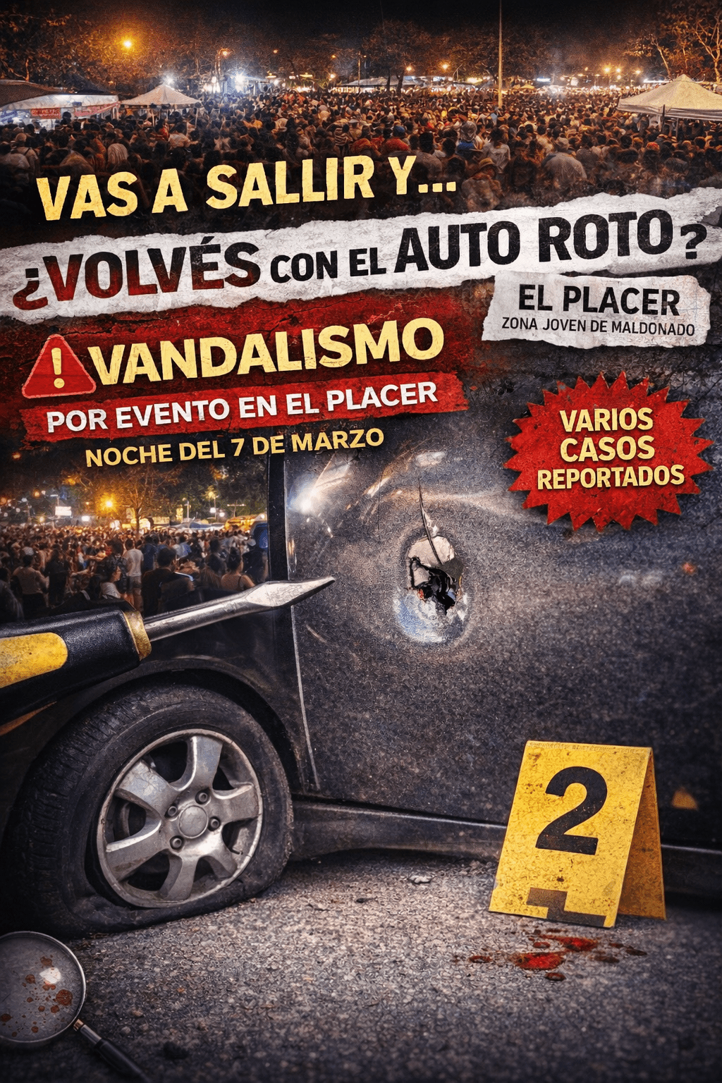 “Perforación en la puerta de un auto denunciada por un lector tras el evento en El Placer, Maldonado”