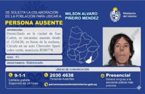 Buscan a un hombre de 45 años ausente en San Carlos que circula en un Chevrolet Spark verde