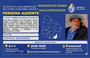 Buscan a un hombre de 72 años desaparecido en Pan de Azúcar