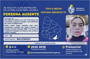 Buscan a una joven de 18 años desaparecida en Maldonado
