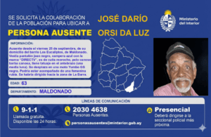 Buscan a José Darío Orsi Da Luz, de 63 años, ausente en Maldonado